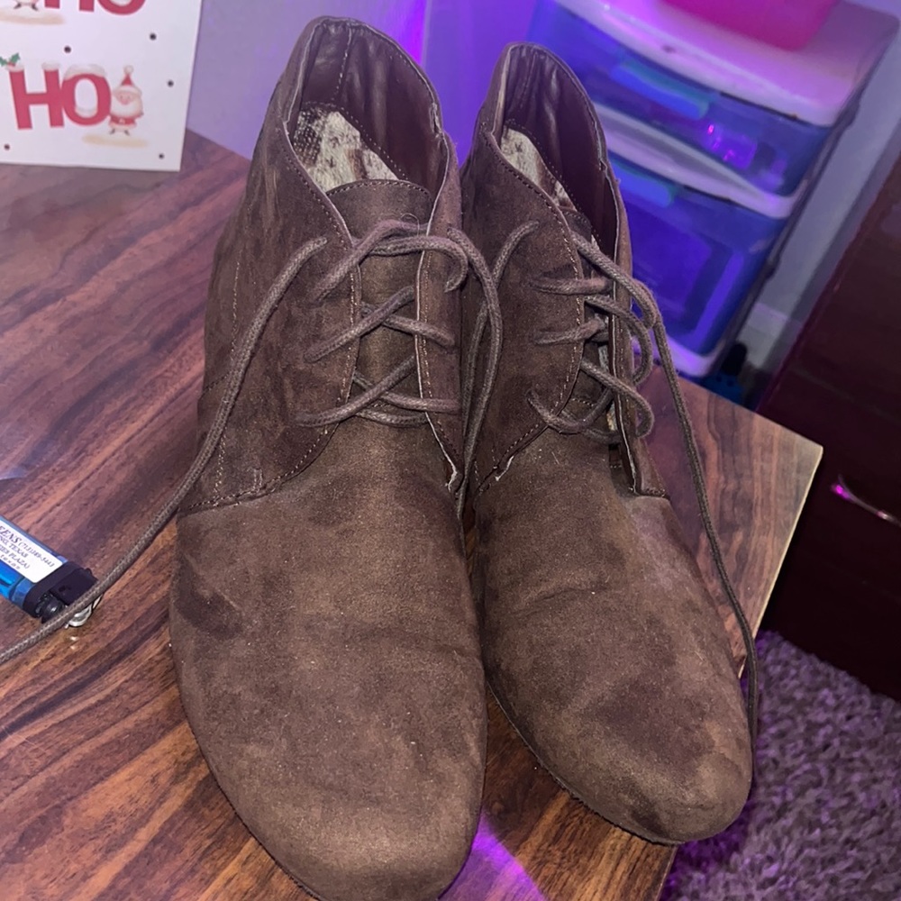 Brown faux suede booties